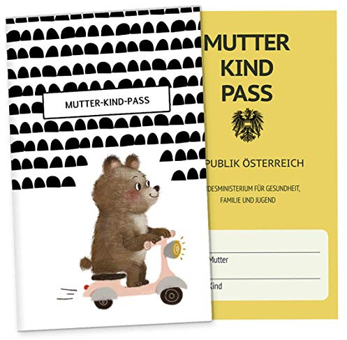 OLGS Mutter-Kind-Passhülle 3-teilig Österreich Super Strange | Baby Schwanger Geschenkidee Mukipasshülle | Schutzhülle Muki-Pass Schwangerschaft (MuKi-Pass Österreich ohne Personalisierung, Bär)