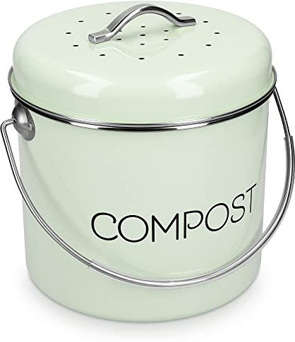 Navaris Cubo de Metal para Compost - Contenedor de Basura orgánica con Tapa y 3X Filtro - 19 x 20 CM - Compostera Vintage para la Cocina de 3 L