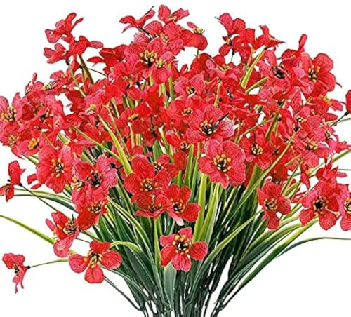 Ruiuzioong Flores artificiales de color violeta para exteriores, resistentes a los rayos UV, 6 unidades, no se decoloran, plantas de plástico sintético, decoración del hogar (rojo)