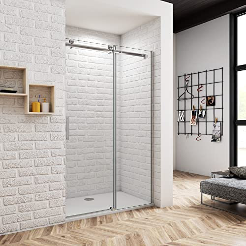 120x195cm Mampara de Ducha Perfil Aluminio Liso, Puerta de Ducha Corredera con Crsital Templado de 6mm