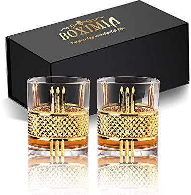 BOXIMIA Old Fashioned Whiskey Glasses with Luxury Box - 10 Oz Rocks Barware For Scotch, Bourbon, Liquor and Cocktail Drinks (SET OF 2)