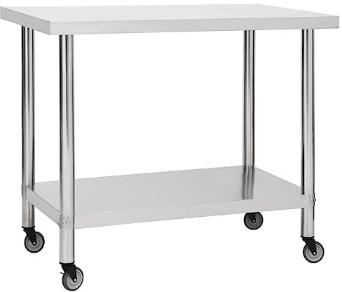 vidaXL Küche Arbeitstisch mit Rollen Küchentisch Edelstahltisch Gastronomie Gastro Tisch Zubereitungstisch 80x60x85cm Edelstahl Silbern
