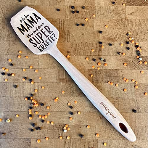 Mixcover Sustainable Wooden Spatula Suitable for Thermomix TM 5 TM 6 TM 31 Replacement for Rotary Trowel Spatula Dough Scraper Mixing Spoon Cooking Spoon with Laser Engraving Ich bin Mama Was sind
