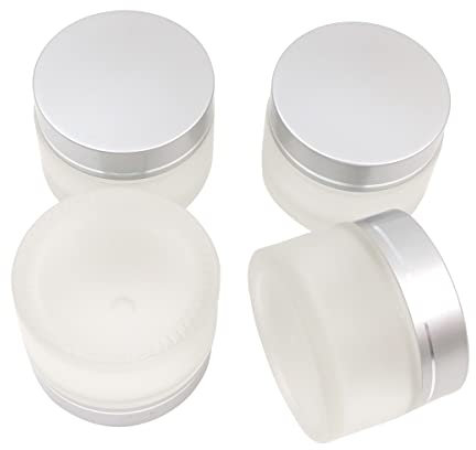 Hsthe Sea Confezione da 4 barattoli vuoti da 50 ml / 50 g riutilizzabili in vetro smerigliato con coperchio in argento