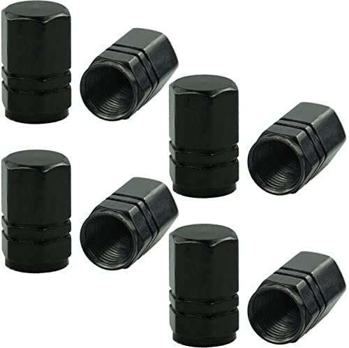 8 PCS Black Dust Caps, Aluminum Tire Valve Stem Caps Hexagon Valve Covers Replacement for Cars,Bike, Motorcycles