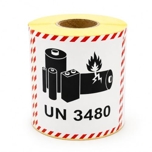 MD Labels Gefahrgutetiketten UN 3480 – Lithium-Ionen-Batterien – 100 x 100 mm – 500 Stück – Transportaufkleber- Akku Etiketten