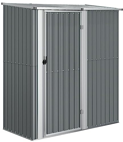 Metall Gerätehaus mit Abschließbare Tür und Schrägdach, 180,5x97x209,5 cm Geräteschuppen Gartenhaus Geräteschrank Metall-Schrank Metall-Schuppen Garten-Schrank, Grau