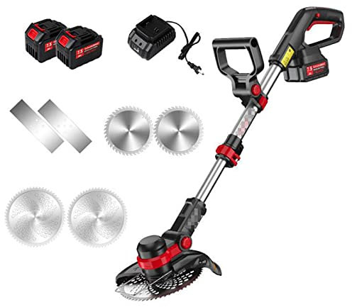 Tosaerba Elettrico 20V, Batteria 20V/7.5Ah Manico Telescopico Regolabile Testina Rotante Piccolo Tosaerba a Batteria Senza Fili con 3 Lame Stile Tagliaerba da Giardino