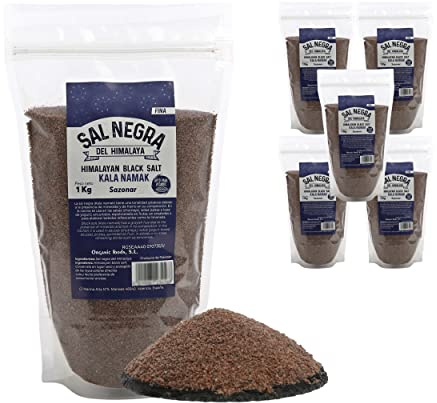 Sal Negra Fina de Himalaya - 1 Kg - 100% Natural y Pura, Rica en Minerales Esenciales, Sin Aditivos, Para Cocina y Salud (6 Ud)
