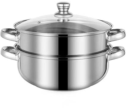 Steamer for Cooking, 3.0 Quarts Stainless Steel Steamer Pot, 2-Tier Food Steam Pots with Lid for Cooking Vegetables, Seafood, Soups, Stews and Pasta, 8.5 x 7.3 inch