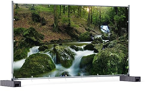 Wallario XXL Outdoor-Poster für Garten oder Balkon Fließender Bach im Wald bei Sonnenuntergang, Motivbanner Größe: ca. 340 x 173 cm, Outdoor-Bild