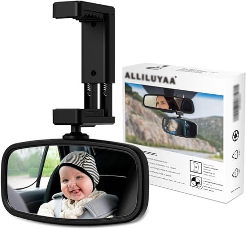 ALLILUYAA Spiegel Auto Baby, Rückspiegel mit Gefederten Clips, Glas-Spiegel, 360° Drehbar, Rücksitzspiegel für Meisten Auto(129 * 65.8mm)