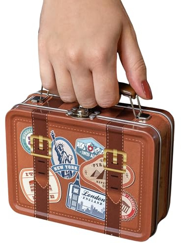 MediMuc Mini Koffer - Kleine Keksdose mit beweglichem Henkel und Stickern - lebensmittelecht - Vol. ca. 0,8L - (L x B x H): 14,0 x 10,5 x 5,3cm