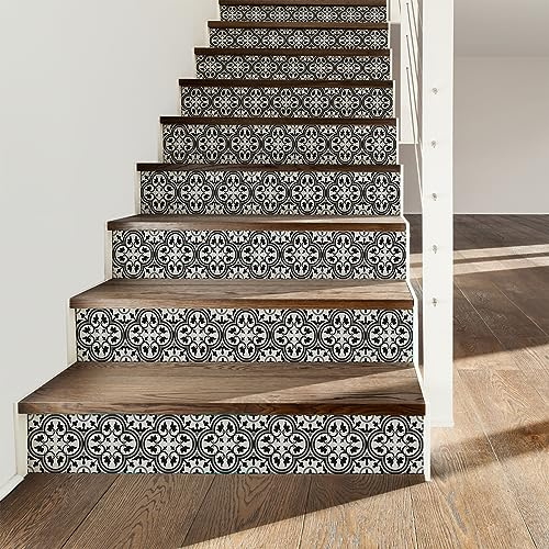 Ambiance - Adhesivo decorativo para escaleras de azulejos de cemento (2 tiras de 15 x 105 cm)