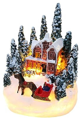 JAWSEU Village de Noël Lumineux en Résine Bâtiments à Piles Scène Maisons de Village de Noël LED Decoration Noel Village Maison De Neige Décorations Lumineuses Maison Enfant Veilleuse