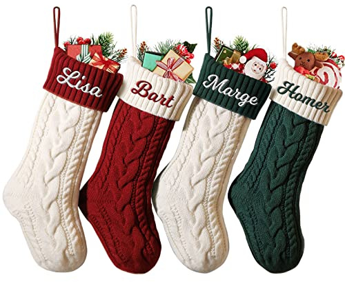 papasgix Weihnachtsstrumpf Personalisiert 18” Klassische Gestrickt Bestickte Nikolausstrumpf mit Namen Christmas Stockings Kamin Hängenden für Feiertags, Familienparty, Dekoration