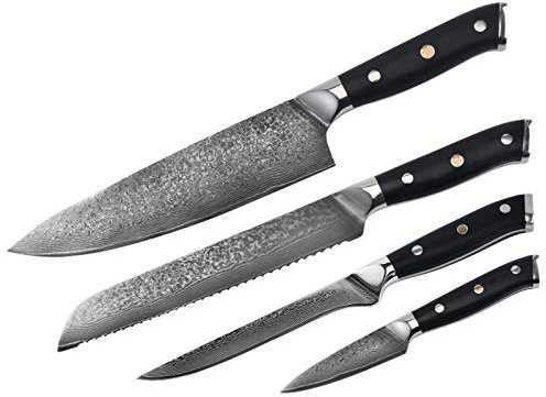 ECLAYA Damaskus Stahlmesser Hohe Qualität Chefmesser Messer VG10 67schayer Damaskus Küchenmesser Hoher Carbon Edelstahl (Color : 4 piece set2)