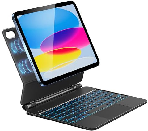 HOU Keyboard Case for iPad 10th Generation 10.9“, Magnetic Adjustable Angle Stand, Multi-touch Trackpad, 7 Color Backlit, iPad 10th Generation 2022 Case with Keyboard, QWERTY Layout, Black