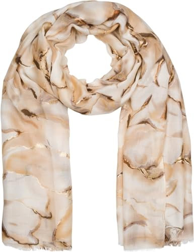 styleBREAKER Damen Schal mit Aquarell Marmor Muster und Metallic Akzenten, leichtes Tuch in Pastell Tönen, Stola 01016229, Farbe:Beige