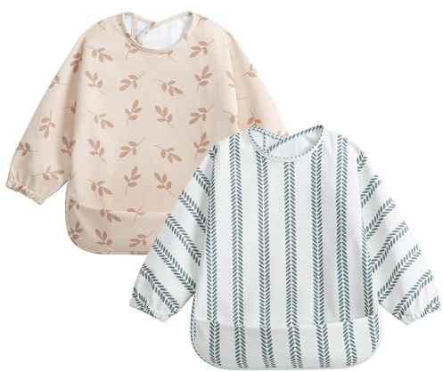 Little Dimsum Baby Lätzchen mit Lange Ärmeln,Wasserdicht Kinder Lätzchen Abwaschbar,Babylätzchen Latz mit Tasche-2er-Pack für Baby Kleinkinder 6-36 Monate