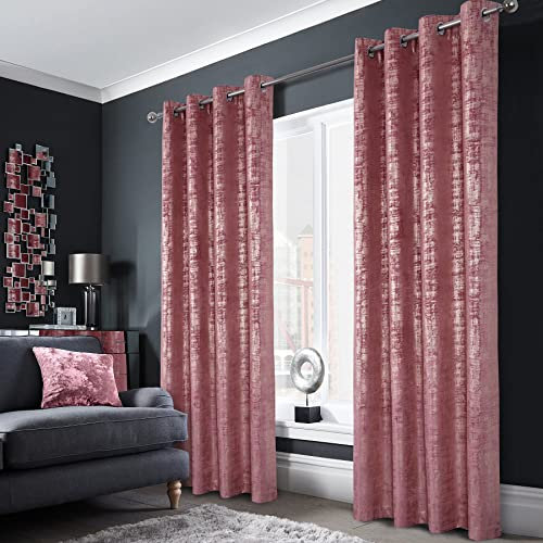 always4u Soft Velvet Curtains 100% Blackout for Window for Bedroom Thermal Gold Foil Printed Shining Luxury Window Treatment Drapes for Living Room 1 Pair Pink 46 * 90