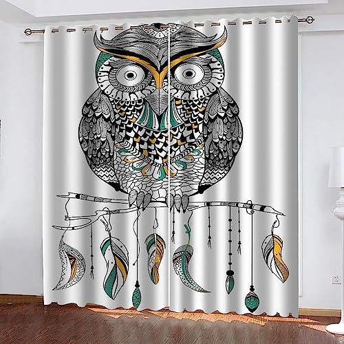 Schattierung Vorhänge Junge Tierische Eule 3D Druck 2Er Set Isolierung Schalldichte Kinder Gardinen Blickdicht Mit Ösen Vorhang Fenster Für Wohnzimmer Schlafzimmer Balkon 2 X 91.5 X 214 Cm -1I7V1B9X4Y