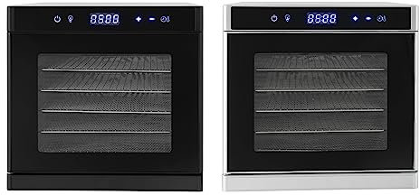 PUDLOR Dörrautomat Edelstahl, 6 Tray- 700 Watt mit Temperaturregler, geringeres Rauschen Edelstahl Dörrautomat, für Lebensmittel Fleisch Früchte Gemüse (schwarz)