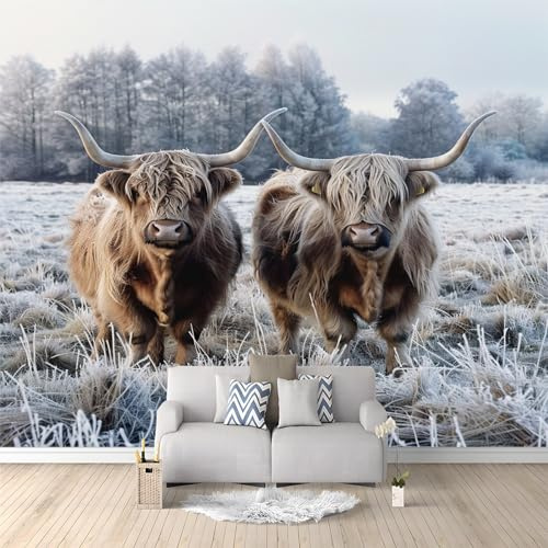 Fototapete Tierische Kuh 150 x 105 cm 3D Design Tapete Fototapeten Vlies Tapeten Wandtapete Moderne Wand Schlafzimmer Wohnzimmer Hochlandvieh