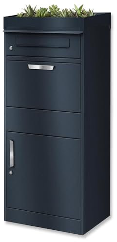 Metzler Paketbox mit Pflanzdach und Namensschild Anthrazit RAL7016 für kontaktlose Zustellung, abschließbar, rostfrei, große Kapazität, wetterfest, Edelstahl, freistehend oder Wandmontage