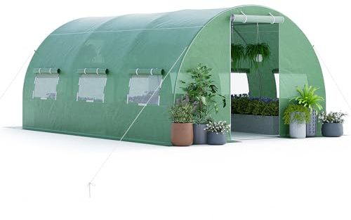 GOPLUS 4x3x2m Gewächshaus mit Metallrahmen, 12m² Gartengewächshäuser mit 6 Fenstern & 2 Türen, Foliengewächshaus für Bauernhof, Hinterhof & Garten (4x3x2m)
