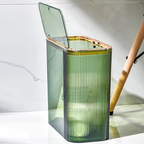 Hemore Bathroom Trash Can with Lid, Space-saving Green Trash Can, Slim Waste Basket, Clear Bathroom Garbage Can for Bedroom, Kitchen, Office (12.2x6.1x11.8in)