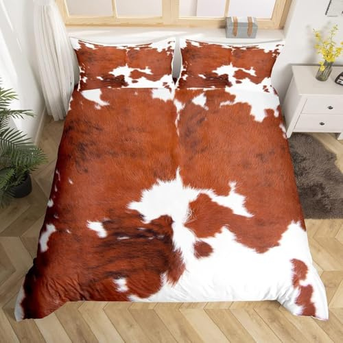 Funda nórdica de 240 x 260, piel de vaca juego de cama para adolescentes adultos, pelo de animales de la granja, juego de cama, funda nórdica occidental, rústica para niños y niñas