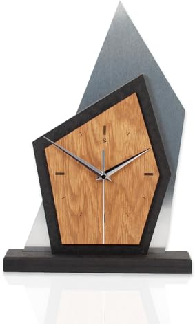 Kreative Feder Designer-Standuhr „Mountain Range“ aus Holz - Tischuhr in modernem Metallic-Look schwarz, braun, Silber; Größe ca. 25x35,5cm (leises Funkuhrwerk)