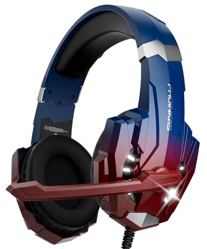 PHOINIKAS Cascos Gaming para PS5, PS4, PC, Xbox One, Switch, Auriculares Gaming con Micrófono de Cancelación de Ruido, Estéreo Sonido 3D, 50 mm Drivers (Azul Colorido)