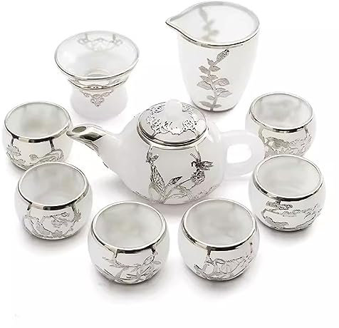FHPEWXDG Set da tè, Set da tè pomeridiano, Set da tè per Adulti, Set da tè in Giada intarsiata in Oro, Set da teiera e Tazza per la casa