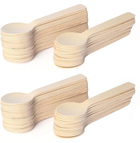 Toneek 100pcs 4 inch Mini Wooden Spoons, Biodegradable Compostable Birchwood, Food Grade Ice Cream Dessert Disposable Spoons, Disposable Wooden Cutlery for Parties, Weddings, Camping