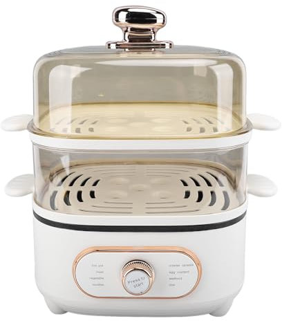 Vaporiera Elettrica a 2 Livelli, Pentola Elettrica da 1200 W 10,5 L con Vaporiera, Cestelli Impilabili, Cottura Simultanea Veloce per Verdure per Frutti di Mare, Raman, Zuppa