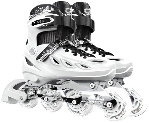 AYES Verstellbare Inline-Skates für Jugendliche und Erwachsene, Performance Skates mit beleuchteten Rädern, Rollerblades für Damen und Herren, Inline-Skates für Mädchen und Jungen (Weiß, M (33-37))
