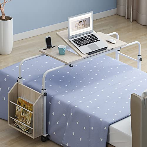 GUHPZA Table De Lit Table De Lit avec roulettes Et Plateau Inclinable, Bureau D'Ordinateur Réglable en Hauteur, Poste De Travail Debout, Table Médicale Roulante pour La Maison E,Naturel-31 Pouces
