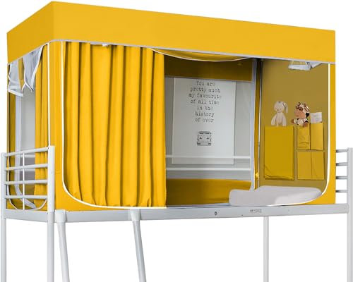 Tragbares Betthimmel-Zelt für Doppelbett mit 3 Türen, atmungsaktiver Verdunkelungsstoff, Gelb (190 x 90 x 110 cm), Matratze nicht im Lieferumfang enthalten