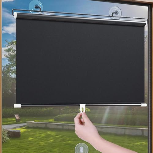 Persiana Enrollable con Ventosa Estor Enrollable Opaca Sin Taladrar, Cortinas Blackout Protección UV Protección Visual para Cocina Baño Oficina/Coche Ventanas Y Puertas De Cristal
