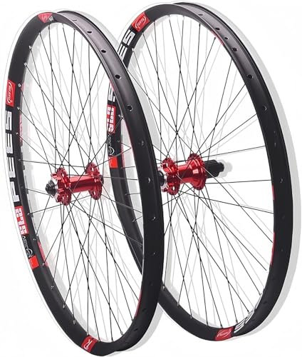 26 27,5 29 Zoll MTB-Fahrrad-Radsatz, Scheibenbremsen-Fahrrad-Radsatz 7/8/9/10/11/12-Gang-Lager 32 Löcher Aluminiumlegierungsfelge 120 klick-Schnellspanner(Red,27.5in)