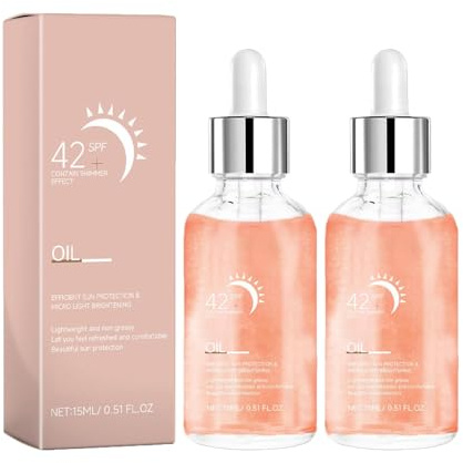 Schimmerndes-Sheer Körperöl mit LSF 42+, Brightening Body Oil, Strahlend Körperöl Sonnenschutz, Glitzer-Körperöl-Serum zum Aufhellen der Haut, Wasserfestes und Nicht Fettendes Körperglanzöl (2)
