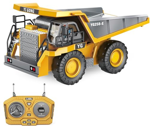 Ysityum Ferngesteuerter Kipper-LKW, 9-Kanal RC Baustellenfahrzeug Spielzeug mit Licht und Sound, 2,4GHz Fernsteuerungs-LKW für Kinder Jungen im Alter von 6, 7, 8, 9 und 10 Jahren