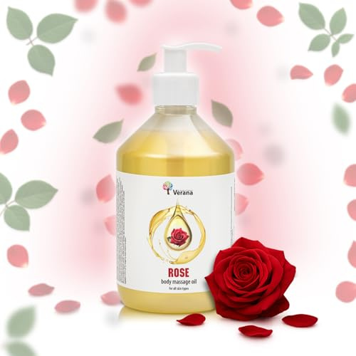 Verana Massageöl Rose, Naturkosmetik, Körper-Öl, Alle Haut, Pflegt und Befeuchtet die Haut, Anti-Stress, Anti-Cellulite, Anti-Aging, Aromatherapie (500ml)