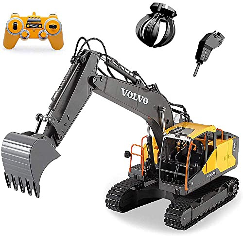 QIYHBVR Ferngesteuertes Bagger-Spielzeug Im Maßstab 1:16 RC-Bagger, Voll Funktionsfähige Baufahrzeuge, Wiederaufladbarer RC-LKW Mit Ersatzteilen, DIY-Bauwagen