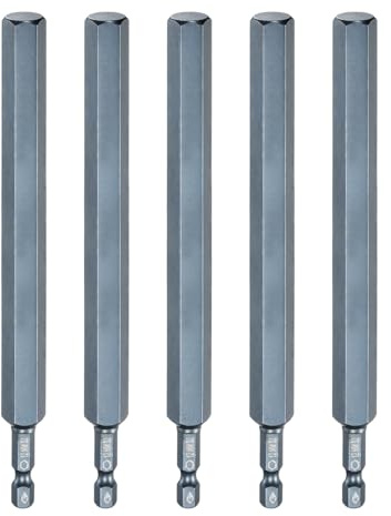 sourcing map Lot de 5 embouts de tournevis à tête hexagonale plate H12 (12 mm), pointe magnétique 6,35 mm, tige hexagonale de 150 mm de long, en acier S2, tournevis métriques hexagonaux, douille, bleu