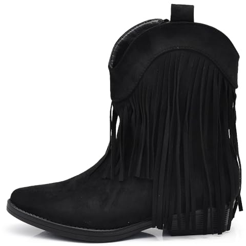 IF Texani Cowboy Western Scarpe da Donna Stivali Stivaletti Frange Camperos Etnici ML523 Nero N.38