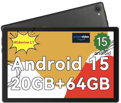 Whitedeer Tablet 10 inch Octa-Core Processor Android 15 Tablet, Face ID丨OTG, 20GB+64GB/1TB TF, 1280*800丨5G WiFi丨BT5.3丨Tab PC with Dual Camera 5MP+8MP, Support Split-Screen, 5000mAh, Widevine L1(Black)
