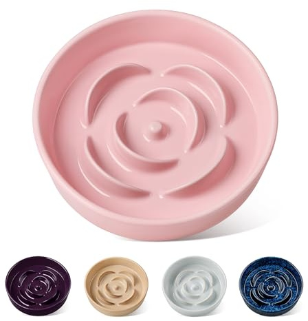 vancasso Flower Shaped Slow Feeder Dog Bowl 360ml Pet Bowl, Ceramic Puzzle Feeder for Small Dogs & Cats, Dishwasher & Microwave Safe, Ideal for Food and Water, Non-Slip & Tip-Proof; Pink; Small
